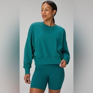 Fabletics Cozy Fleece Crew Neck Sweatshirt | L | NWT | Green Abyss | Sold Out